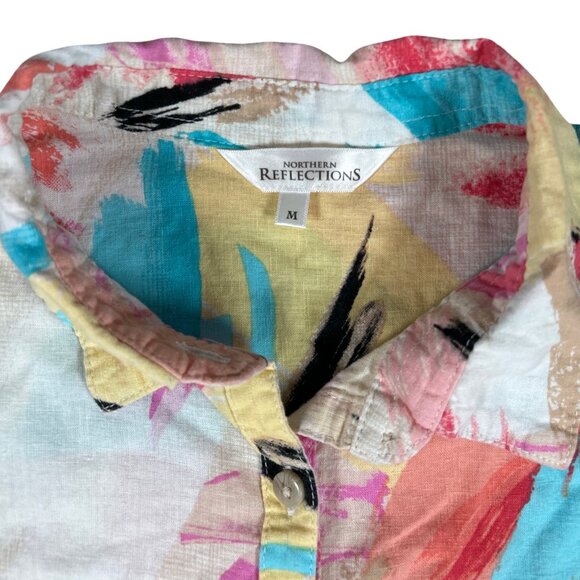 Northern Reflections Button Up Linen Blend Art-to-Wear Resort Shirt - Picture 3 of 12